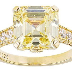 Bella Luce Canary & White CZ 18k Gold Over S. Silver Asscher Cut Ring Sz. 11
